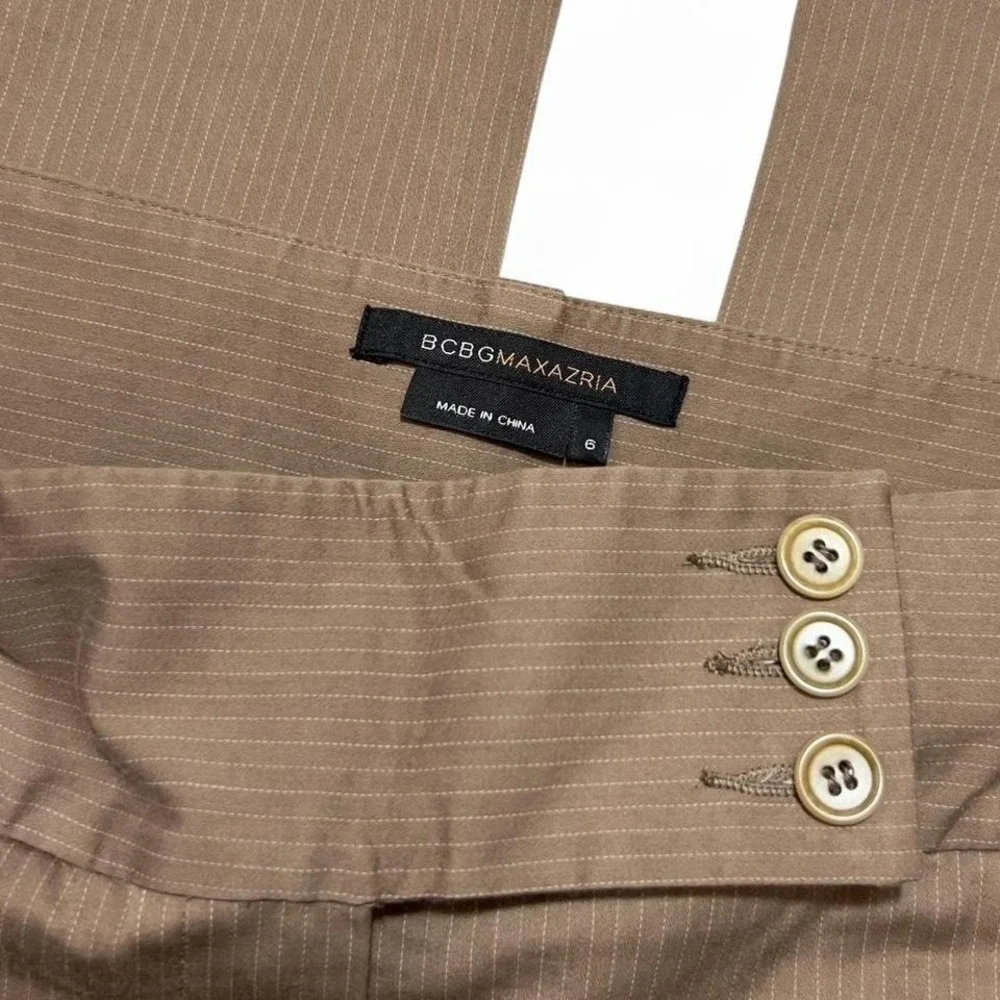 Y2K BCBGMAXAZRIA Brown Pinstripe Trouser Pants Mid Rise‎ Flared Size 6